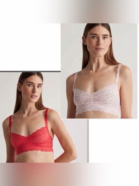 Quince Stretch Lace Sweetheart Bralette (2-pack) | Small | Pink/Ruby Red
